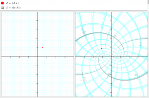 Sinusing (z´= sin((0.5+i)z) a quadratic grid